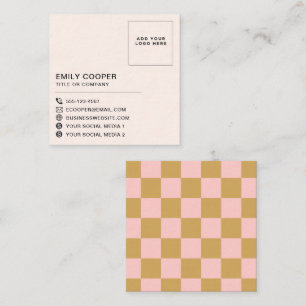 Eenvoudig Modern Roze Goud Checker Checkerboard Lo Vierkante Visitekaartje