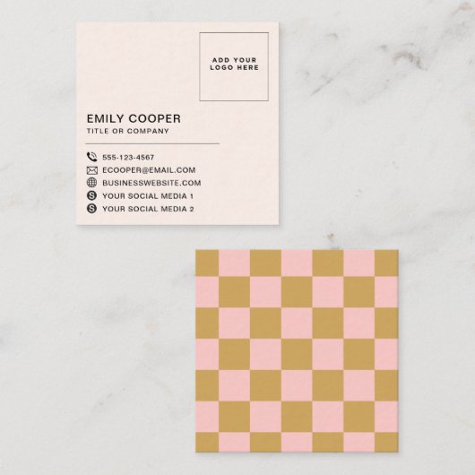 Eenvoudig Modern Roze Goud Checker Checkerboard Lo Vierkante Visitekaartje (Voorkant / Achterkant)