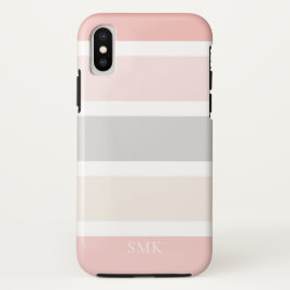 Eenvoudig modern Roze grijze strip Monogram Case-Mate iPhone Case