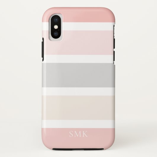 Eenvoudig modern Roze grijze strip Monogram Case-Mate iPhone Case (Achterkant)