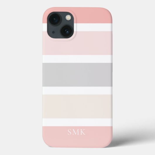 Eenvoudig modern Roze grijze strip Monogram Case-Mate iPhone Case (Achterkant)