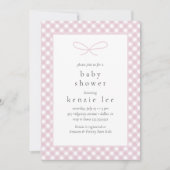 Eenvoudig Modern Roze Plaid Bow Baby shower Kaart (Voorkant)