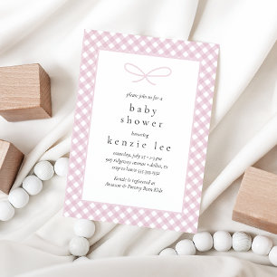 Eenvoudig Modern Roze Plaid Bow Baby shower Kaart