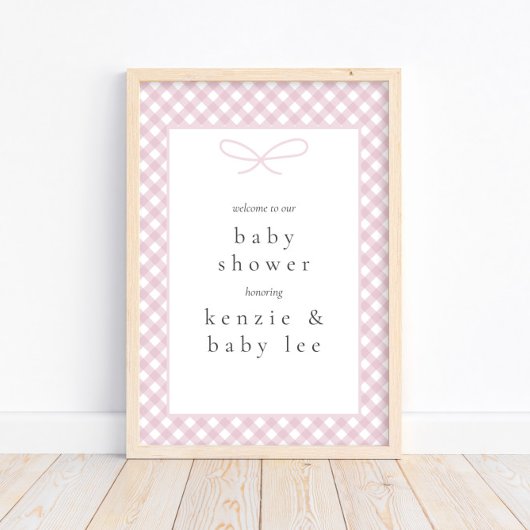 Eenvoudig Modern Roze Plaid Bow Baby shower Welkom Poster