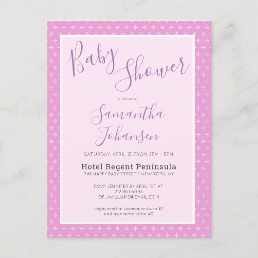 Eenvoudig Modern Roze Sterrenpatroon Baby shower Uitnodiging Briefkaart (Voorkant)