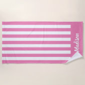 Eenvoudig Modern Roze Wit Strepen Monogram Strandlaken (Voorkant)