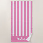Eenvoudig Modern Roze Wit Strepen Monogram Strandlaken (Voorkant)