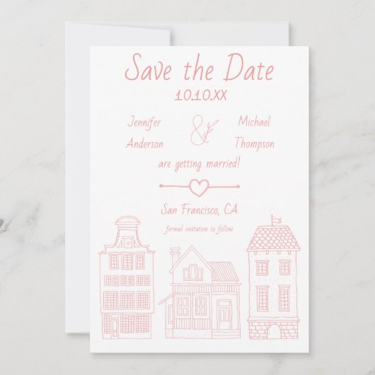 Eenvoudig modern Roze Witte  Startpagina Save The Date (Voorkant)