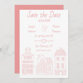 Eenvoudig modern Roze Witte  Startpagina Save The Date (Voorkant / Achterkant)