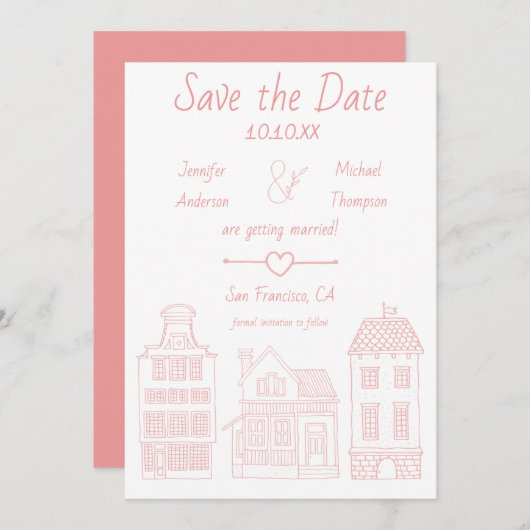 Eenvoudig modern Roze Witte  Startpagina Save The Date (Voorkant / Achterkant)