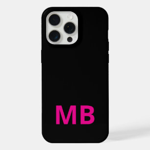 Eenvoudig Modern Roze Zwart Initiaal Monogram iPhone 15 Pro Max Case