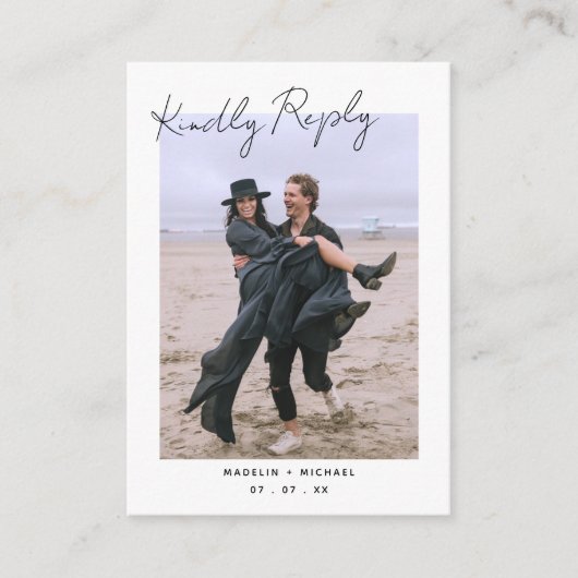 Eenvoudig modern RSVP Weduwfoto QR Code Reply Informatiekaartje (Voorkant)