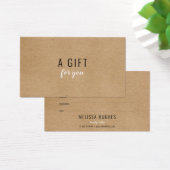 Eenvoudig modern Rustic Kraft Cadeaucertificaat Visitekaartje (Bureau)