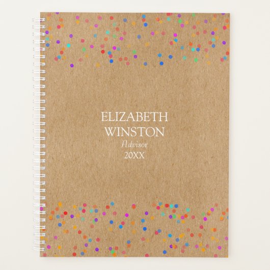 Eenvoudig Modern Rustiek Kraft Regenboog Confetti Planner (Voorkant)
