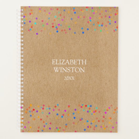 Eenvoudig Modern Rustiek Kraft Regenboog Confetti Planner (Voorkant)
