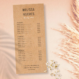 Eenvoudig Modern Rustiek Kraft Salon Service Menu