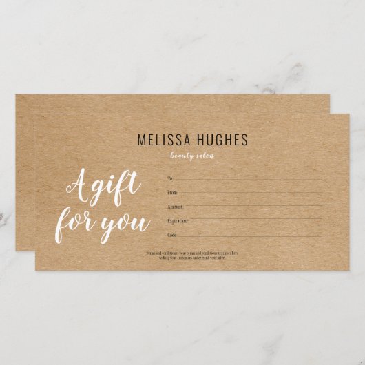 Eenvoudig Modern Rustieke Kraft Cadeaubon (Voorkant / Achterkant)