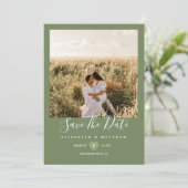 Eenvoudig modern Sage Green Couple Photo Wedding Save The Date (Staand voorkant)