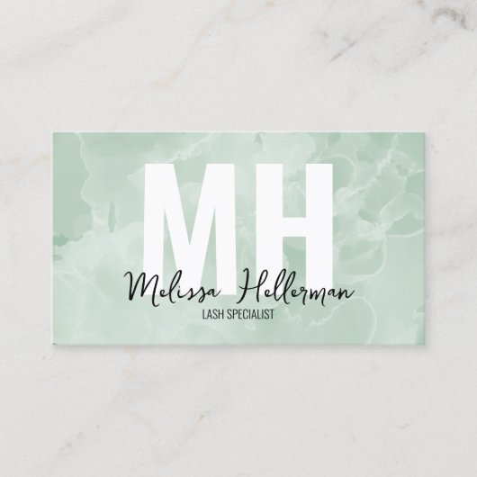 Eenvoudig Modern Sage Green Monogram Visitekaartje (Voorkant)