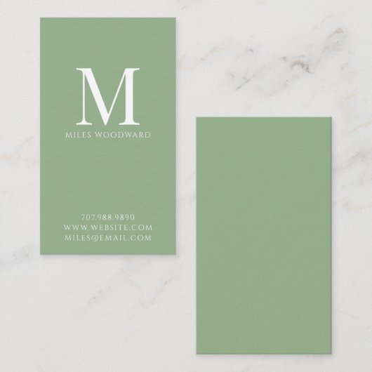 Eenvoudig Modern Sage Groen Minimalistisch Visitek Visitekaartje (Voorkant / Achterkant)