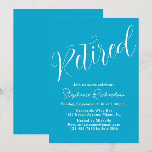 Eenvoudig Modern Schrift Aqua Blauw Pensioen Kaart (Voorkant / Achterkant)