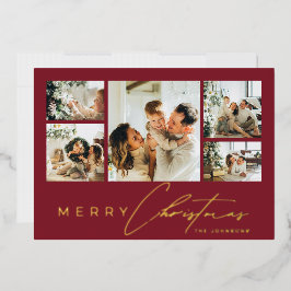 Eenvoudig modern schrift foto collage rood kerstfe folie feestdagenkaart