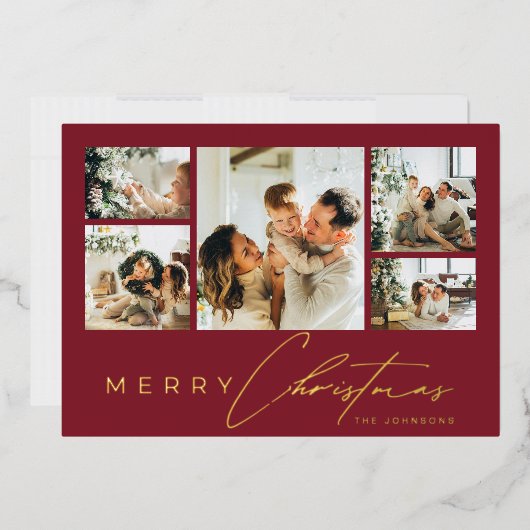 Eenvoudig modern schrift foto collage rood kerstfe folie feestdagenkaart (Envelop)
