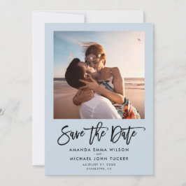 Eenvoudig modern schrift Stofblauw chic foto Save The Date
