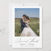 Eenvoudig Modern Script 2 Fotobruiloft Bedankkaart (Voorkant)