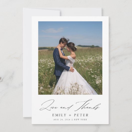 Eenvoudig Modern Script 2 Fotobruiloft Bedankkaart (Voorkant)