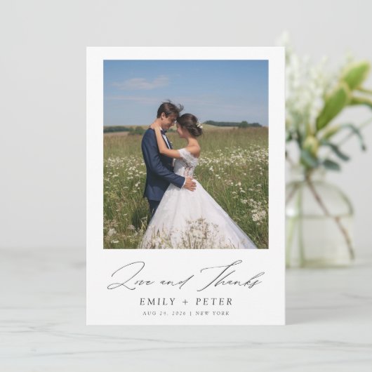 Eenvoudig Modern Script 2 Fotobruiloft Bedankkaart (Staand voorkant)