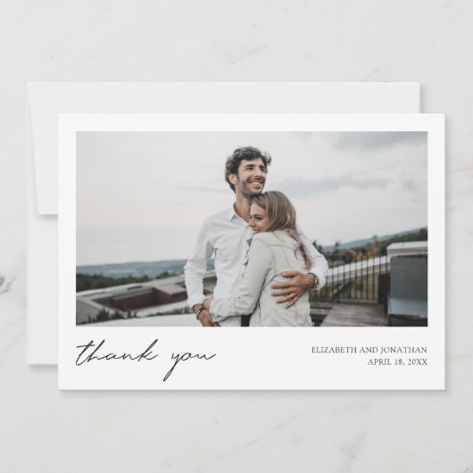 Eenvoudig modern script aangepaste fotobruiloft bedankkaart (Voorkant)