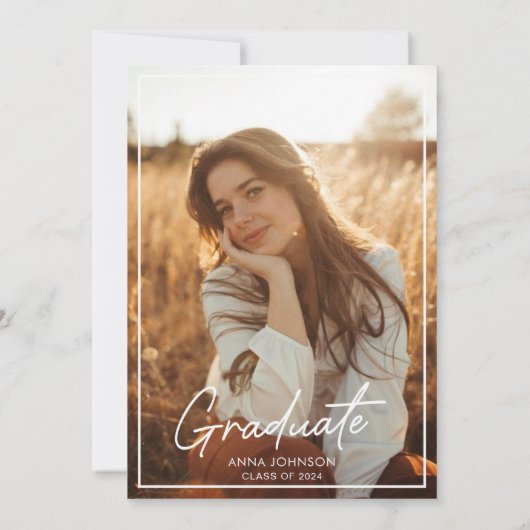 Eenvoudig Modern Script Afstudeerder Fotoafstudeer Kaart (Achterkant)