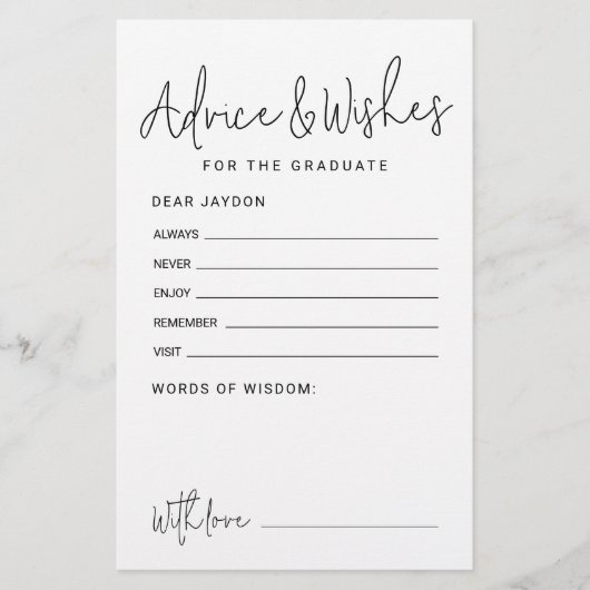 Eenvoudig Modern Script Afstuderen advies & wensen (Voorkant)