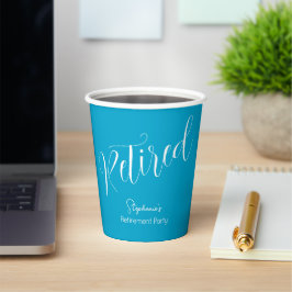 Eenvoudig Modern Script Aqua Blauwe Pensioenfeest Papieren Bekers