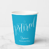 Eenvoudig Modern Script Aqua Blauwe Pensioenfeest Papieren Bekers (Achterkant)