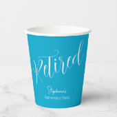 Eenvoudig Modern Script Aqua Blauwe Pensioenfeest Papieren Bekers (Voorkant)