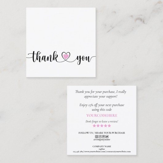 Eenvoudig modern script Bedankt voor uw bestelling Vierkante Visitekaartje (Voorkant / Achterkant)