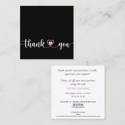 Eenvoudig modern script Bedankt voor uw bestelling Vierkante Visitekaartje (Voorkant / Achterkant)