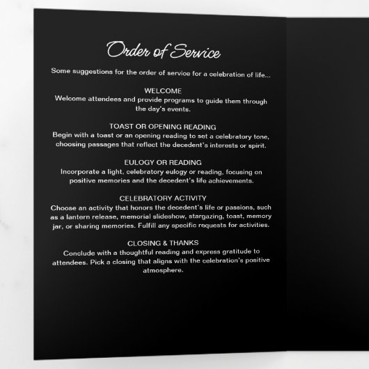 Eenvoudig Modern Script Black Funeral / Memorial Drieluik Programma (Binnenzijde eerst)