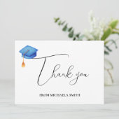 Eenvoudig Modern Script Blauw afstudeerdop Bedankkaart (Staand voorkant)