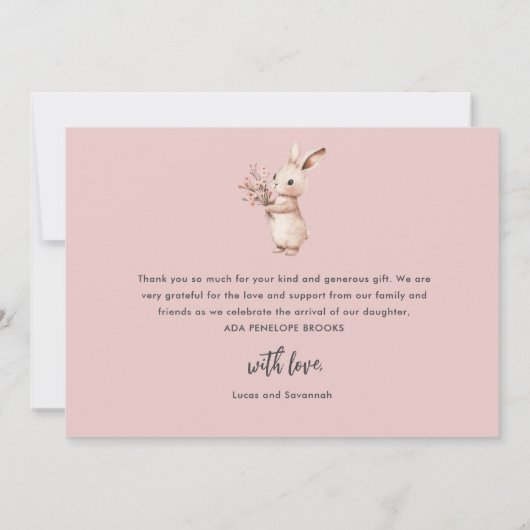 Eenvoudig Modern Script Blush Pink Baby Girl Bedankkaart (Achterkant)