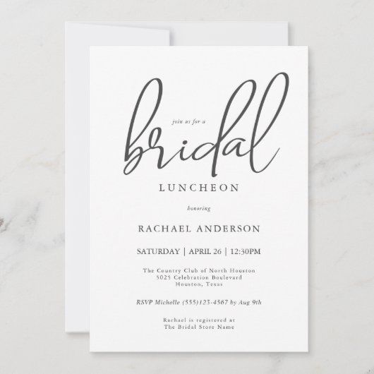 Eenvoudig Modern Script Bridal Luncheon Kaart (Voorkant)