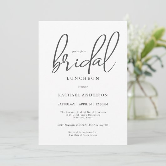 Eenvoudig Modern Script Bridal Luncheon Kaart (Staand voorkant)
