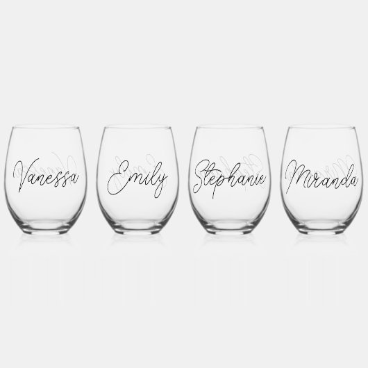 Eenvoudig Modern Script Bruidsmeisjes Gift Geperso Wijnglas Zonder Voet (Voorkant)