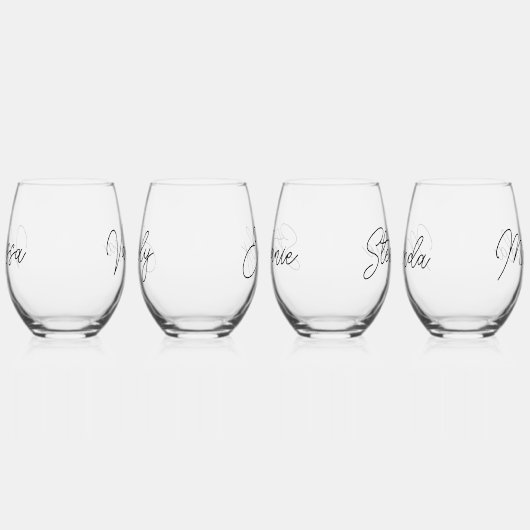 Eenvoudig Modern Script Bruidsmeisjes Gift Geperso Wijnglas Zonder Voet (Links)