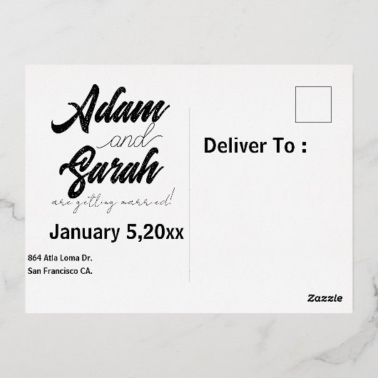 Eenvoudig Modern Script Bruiloft Bewaar onze Datum Folie Feestdagen Briefkaart (Achterkant)