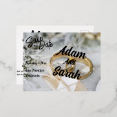 Eenvoudig Modern Script Bruiloft Bewaar onze Datum Folie Feestdagen Briefkaart (Voorkant / Achterkant)