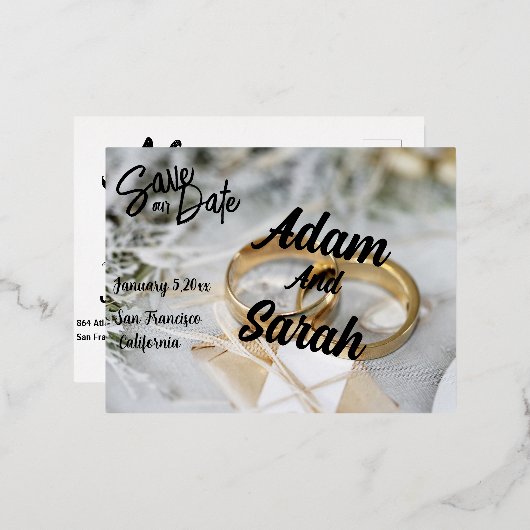 Eenvoudig Modern Script Bruiloft Bewaar onze Datum Folie Feestdagen Briefkaart (Voorkant / Achterkant)