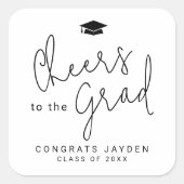 Eenvoudig Modern Script Cheers Afstuderen Vierkante Sticker (Voorkant)